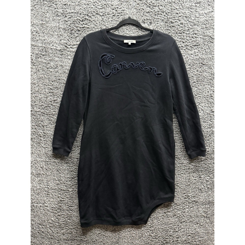 CARVEN Women's Long Sleeves Black Speel Out Logo Dress Size M
